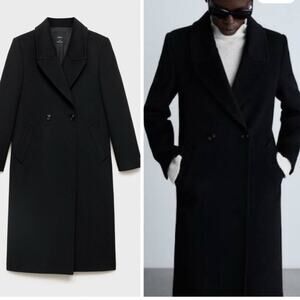 Mango Black Wool Long Peacoat Size XS